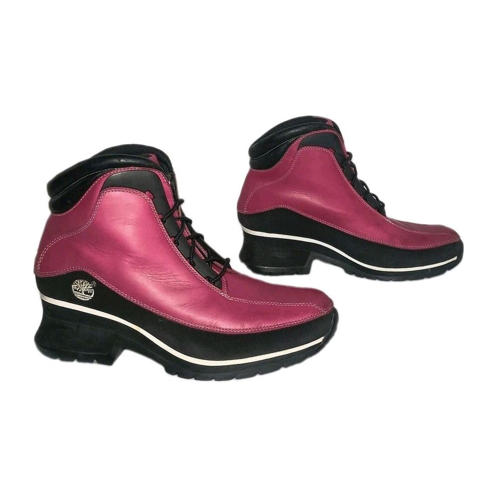 Vintage Y2K Timberland Euro Dub Boots Womens 10M Pink Leather Comfort Lace Up